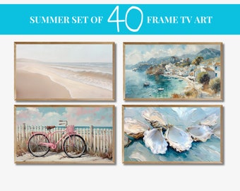 Samsung Frame TV Art Collection, Frame TV Summer Art Set van 40, getextureerde kunst voor Frame TV digitale downloadbundel, bloemen, neutraal, vintage