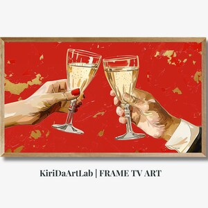 サムスン フレーム テレビ アート クリスマス、ホリデー フレーム テレビ アート シャンパン、フレーム テレビ用ニュートラル アート、バー カート デジタル ダウンロード、赤と金