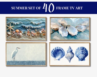 Samsung Frame TV Art Collection, Frame TV Summer Art Set of 40, Textured Art for Frame TV Digital Download Bundle, Floral, Neutral, Vintage