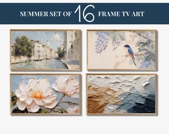 Frame TV Summer Art Set of 16, Samsung Frame TV Art Set, Textured Art for Frame TV Digital Download Bundle, Floral, Neutral, Abstract, Birds