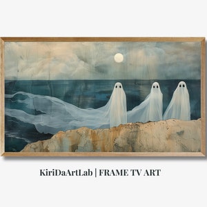Samsung Frame TV Art, Ghost Family in Vintage Landscape, Fall Colors TV Art, Halloween Frame TV Art, Autumn Spooky Painting Art Download