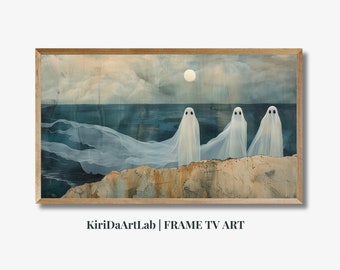 Arte TV con cornice Samsung, famiglia di fantasmi nel paesaggio vintage, arte TV con colori autunnali, arte TV con cornice di Halloween, download di arte di pittura spettrale autunnale