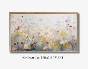 Samsung Frame TV Art, Frame TV Art Pascua, Campo de flores silvestres de primavera, Arte de flores campestres, Arte de flores silvestres de tono cálido, Samsung Frame Spring