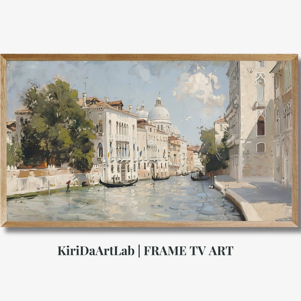 Samsung Frame TV Art, Spring Frame TV, Venice TV Art, Vintage European Italian Canal Cottages, Rustic, Oil Painting of an Italian Venetian