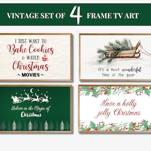 Christmas Frame TV Set of 4, Neutral Festive Decor, Vintage Holiday TV Art Bundle, Samsung TV Art Magic, Textured Christmas Art Collection