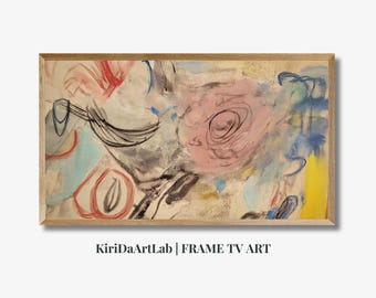 Arte espressionista astratta per Samsung Frame TV, pittura moderna colorata, arte murale digitale scaricabile, decorazione con pennellate contemporanee audaci