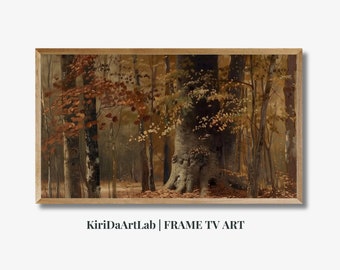 Fall Frame TV Art, Fall Trees Rustic Painting, Vintage Autumn Painting, Country Landscape, Rustic Impasto Samsung Frame TV Screensaver