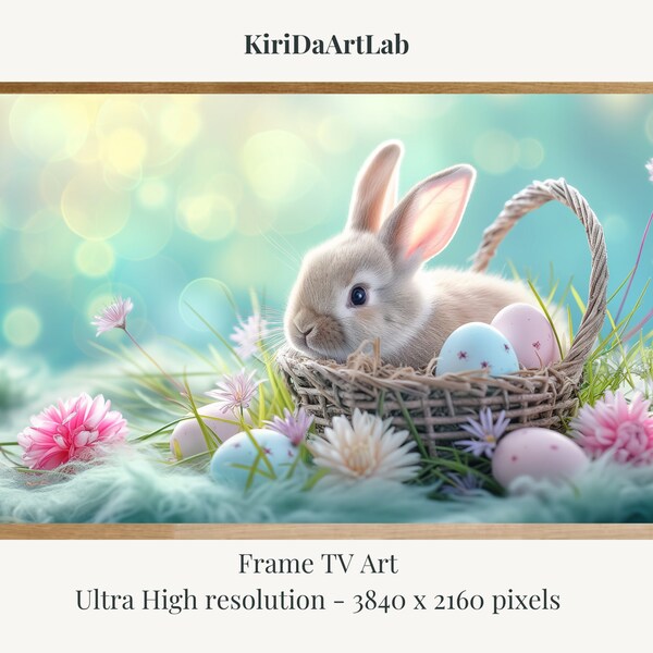 Easter Frame TV Art, Samsung Frame TV Art, Easter Bunny and Easter Eggs in Wildflower Field, Spring TV Art, Digital, Easter Rabbit