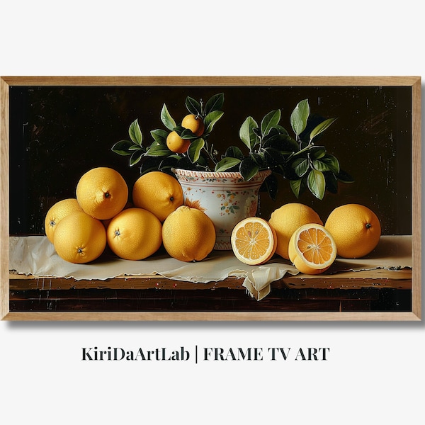 Vintage Fruit Painting, Orange Art Digital, Samsung Frame Tv Art, Still Life orange, Kitchen wall art, Frame Tv Art Antique, Vintage Dark