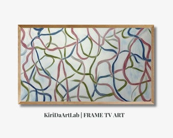 Arte astratta lineare per Samsung Frame TV, decorazione murale minimalista colorata, movimento organico moderno, download digitale per spazi contemporanei