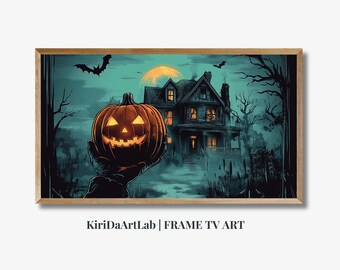 Vintage Halloween Rahmen TV Kunst, gruselige Kürbis Ölgemälde, Kürbis Samsung TV Kunst, Halloween Dekor, Herbst TV Kunst, Instant Download