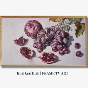 Frame TV Art, Colorful Grape Digital Download for Tv, Trendy Still Life Summer Pink Frame Tv Instant Download, Fruit, Pomegranate, Cherry