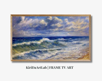 Ocean Waves Samsung Frame TV Art, dipinto impressionista di paesaggio marino, decorazione murale costiera, download digitale per interni moderni sulla spiaggia