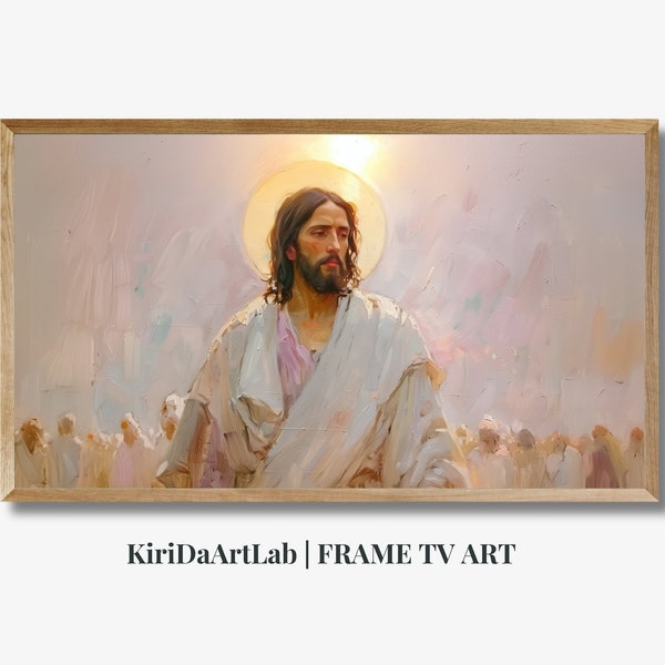 Spring Frame TV Art, Jesus Walking, Christian Religious oil painting, Instant Download, Easter Art Frame, Jesus Christ Portrait Painting