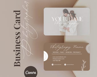 Photographer business card template, editable Canva template, photography business card, boho business card design