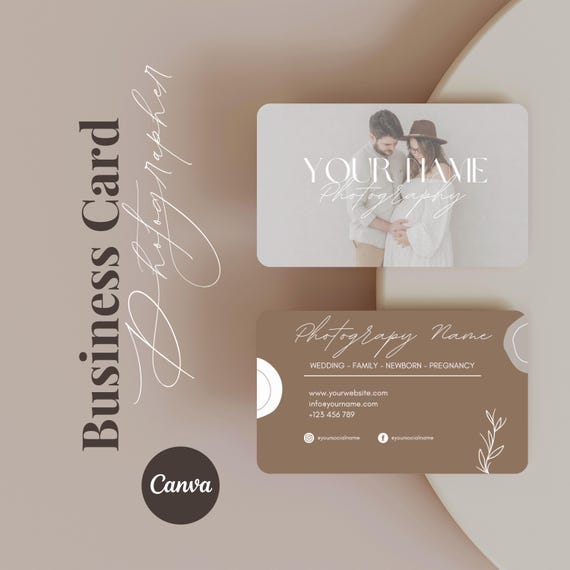 Photographer business card template, editable Canva template, photography business card, boho business card design