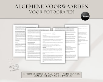 Editable Photographer Terms and Conditions Template, Photography Business Website Template, Dutch Canva Template