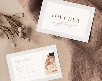 Vorlage für einen Geschenkgutschein für Fotografen, bearbeitbare Canva-Vorlage, Geschenkgutschein für Fotografie, Design einer Boho-Geschenkkarte