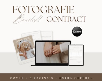 Fotovertrag Hochzeit (Niederländisch), Hochzeitsfotografenvertrag, Canva-Vorlage für Fotografen, Hochzeitsfotografie, Vorlagenfotografie