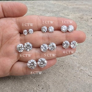 14K Gold Diamond Stud Earrings 1CT - 4CT Round Lab Grown Diamond - 3-Prong Martini | 4-Prong Basket - Pushback / Screwback