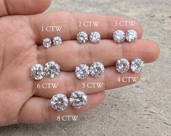 14K Gold Diamond Stud Earrings 1CT - 4CT Round Lab Grown Diamond - 3-Prong Martini | 4-Prong Basket - Pushback / Screwback