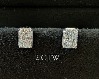 1CT - 2CT Radiant Lab Grown Diamond Studs Earring 14K Gold - Pushback - Gift for her - Diamond Studs - 14K Gold