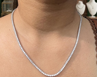 Collar de tenis de 7 quilates con diamantes cultivados en laboratorio - Oro macizo de 14 quilates / Plata 925 - Blanco, amarillo, rosa - Clásico - Regalo para él y para ella - Collar de diamantes