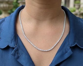 Collar de tenis de 10 quilates con diamantes cultivados en laboratorio - Oro macizo de 14 quilates o plata 925 - Blanco, amarillo - Collar clásico de diamantes - Regalo para él y para ella