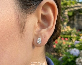 IGI Certified 1CT - 4CT Lab Grown Diamond Studs Pear Earring 14K Gold - Pushback - Diamond Earring - Teardrop Earring