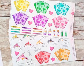 Hojas de pegatinas de papel para manualidades, pegatinas de pegamento con brillantina, juego de pegatinas para manualidades, pegatinas para planificador con pistola de pegamento, bullet journaling, Happy Planner