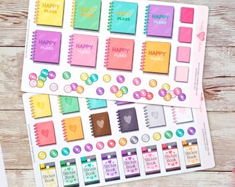 Hojas de pegatinas para planificador, pegatinas de disco para planificador, pegatinas para libro de pegatinas, mini pegatinas para planificador feliz, juego de pegatinas para planificación, bullet journaling