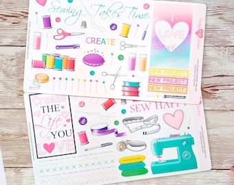 Hojas de pegatinas para costura, juego de pegatinas para suministros de costura, pegatinas decorativas para planificadores, pegatinas para manualidades, bullet journaling, Happy Planner