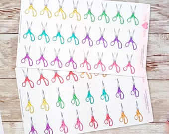 Hojas de pegatinas de tijeras, juego de pegatinas de tijeras para manualidades, pegatinas para planificador de tijeras, tijeras bonitas para manualidades, bullet journaling, planificador feliz