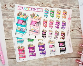 Craft Cart Sticker Sheets, Mini Craft Cart Stickers, Crafty Planner Stickers, Craft Cart Sticker Set, Bullet Journaling, Happy Planner