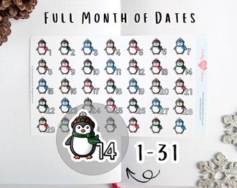 Hoja de pegatinas con forma de pingüino para agenda, accesorio para agenda, etiqueta con número, bonito gorro de invierno, decoración para diario de dibujos animados de animales.