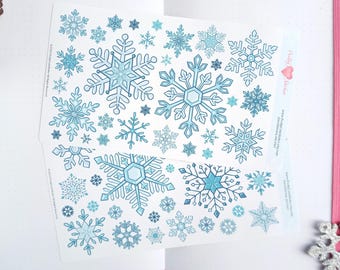 Set de pegatinas para bullet journaling con temática invernal: pegatinas de copos de nieve para agenda, lámina decorativa con estética invernal acogedora, bonito material para scrapbooking y manualidades de temporada.