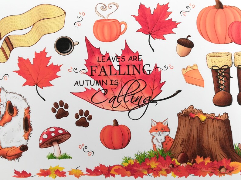Fall Sticker Set Cozy Autumn Themed Planner Sticker Sheets Cute Fall Leaves Bujo Sticker Fox Journal Sticker Cottagecore Nature Aesthetic image 5