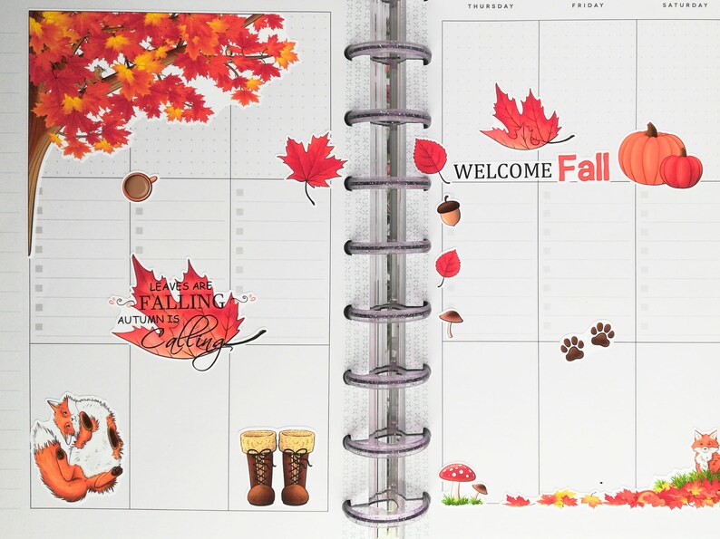Fall Sticker Set Cozy Autumn Themed Planner Sticker Sheets Cute Fall Leaves Bujo Sticker Fox Journal Sticker Cottagecore Nature Aesthetic image 6