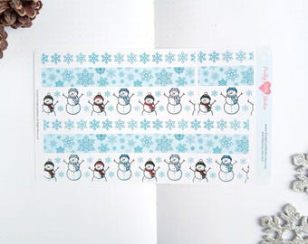 Pegatinas de cinta washi con temática invernal para agenda: adorable muñeco de nieve, estética invernal acogedora, lámina de pegatinas de cinta washi con copos de nieve para bullet journaling