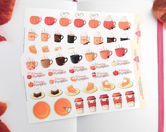 Fall Themed Coffee Planner Sticker Set Autumn Dessert Sticker Sheets Cute Fall Stickers Pumpkin Mug Deco Stickers Cozy Cottagecore Aesthetic