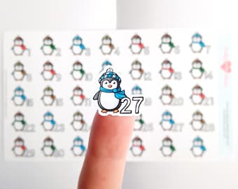 Pegatinas de planificador con fecha de pingüino, lindas pegatinas de números de fecha con temática invernal para calendario, pegatinas de cuenta regresiva, mini pegatinas de fecha, bullet journal semanal