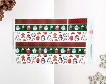 Pegatinas de planificador con cinta washi de temática invernal, cinta washi de chocolate caliente, acogedora estética invernal, hoja de muestra semanal de cinta washi para bullet journaling