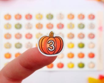 Pumpkin Weekly Date Covers Planner Stickers Fall Themed Mini Date Stickers Autumn Calendar Numbers Countdown Stickers Planner Date Stickers