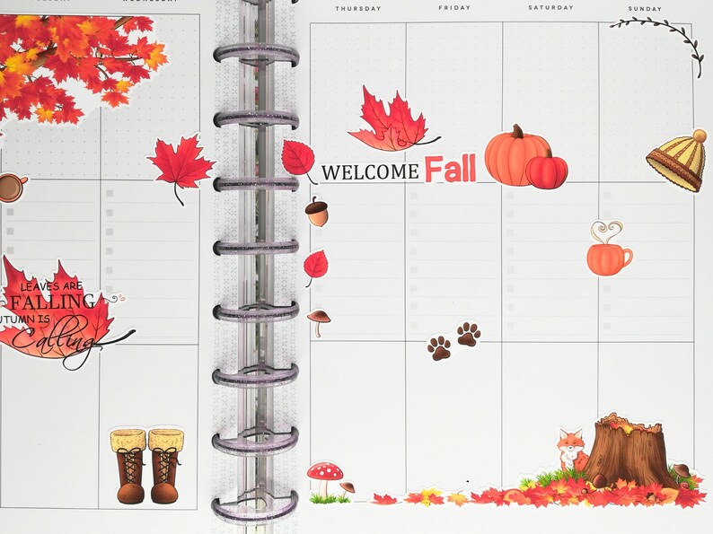 Fall Sticker Set Cozy Autumn Themed Planner Sticker Sheets Cute Fall Leaves Bujo Sticker Fox Journal Sticker Cottagecore Nature Aesthetic image 7