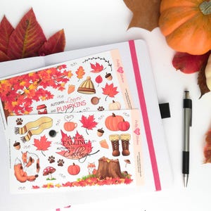 Fall Sticker Set Cozy Autumn Themed Planner Sticker Sheets Cute Fall Leaves Bujo Sticker Fox Journal Sticker Cottagecore Nature Aesthetic image 9