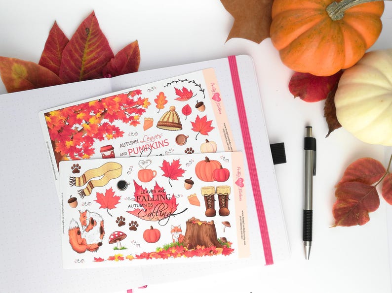 Fall Sticker Set Cozy Autumn Themed Planner Sticker Sheets Cute Fall Leaves Bujo Sticker Fox Journal Sticker Cottagecore Nature Aesthetic image 9