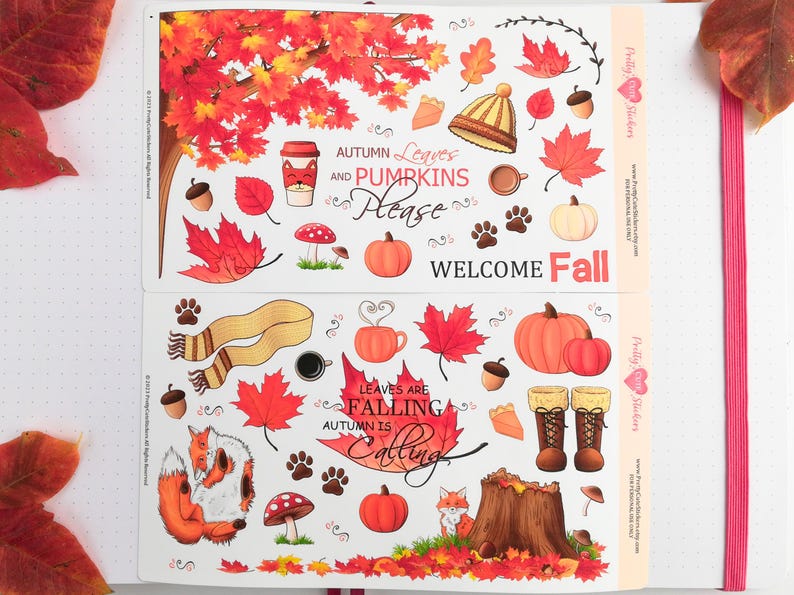 Fall Sticker Set Cozy Autumn Themed Planner Sticker Sheets Cute Fall Leaves Bujo Sticker Fox Journal Sticker Cottagecore Nature Aesthetic image 2