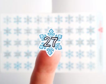 Pegatinas de planificador con fecha de copo de nieve, pegatinas de números de invierno para calendario, pegatinas de cuenta regresiva, pegatinas de planificador semanal