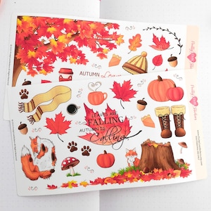 Fall Sticker Set Cozy Autumn Themed Planner Sticker Sheets Cute Fall Leaves Bujo Sticker Fox Journal Sticker Cottagecore Nature Aesthetic image 1