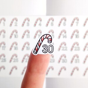 Candy Cane Weekly Date Cover Planner Stickers Winter Themed Date Numbers For Calendar Countdown Sticker Mini Candy Cane Dates For Journals